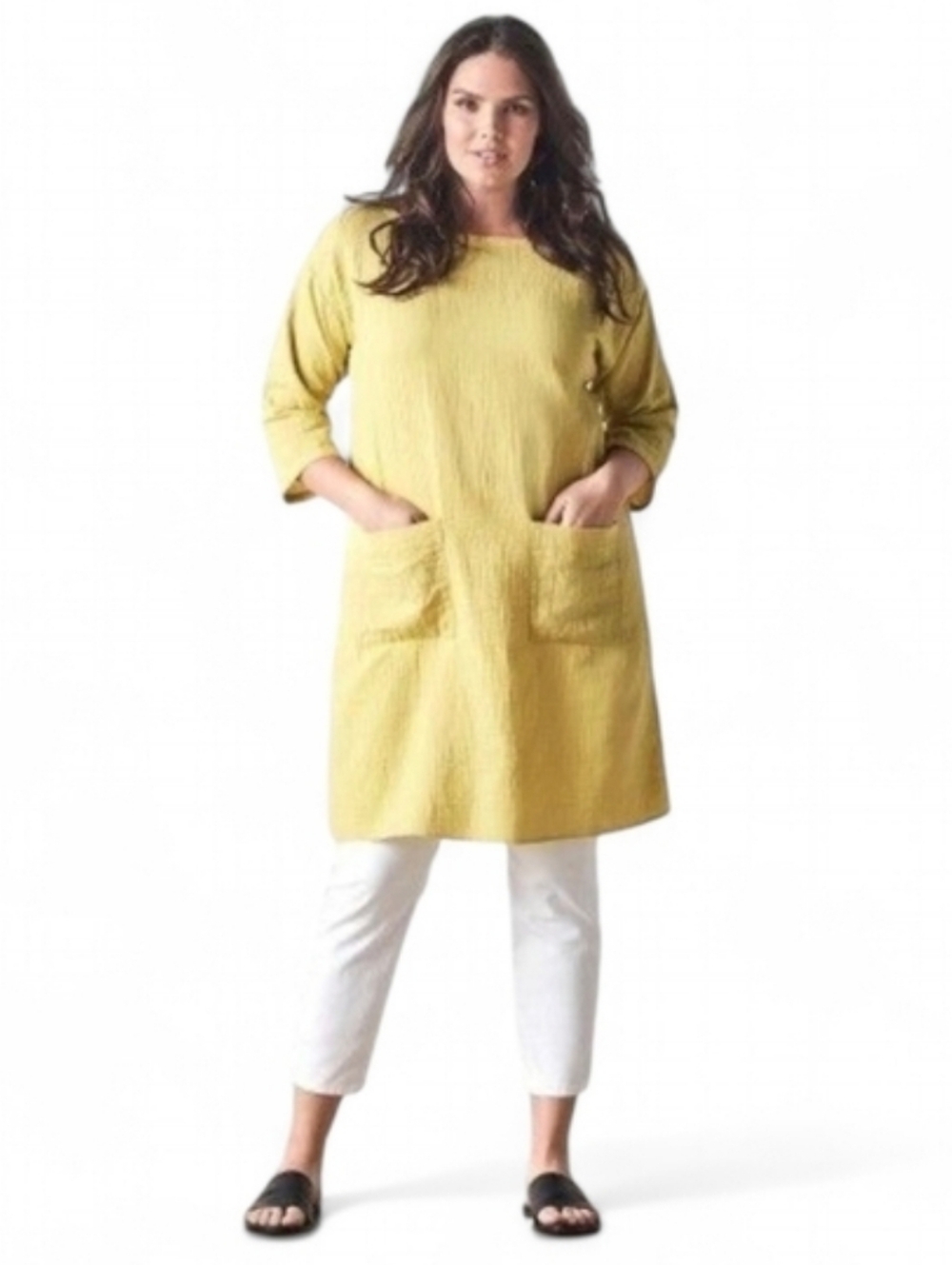 Eileen Fisher Organic Cotton Lemon Tunic Dress Resortwear Minimalist Small